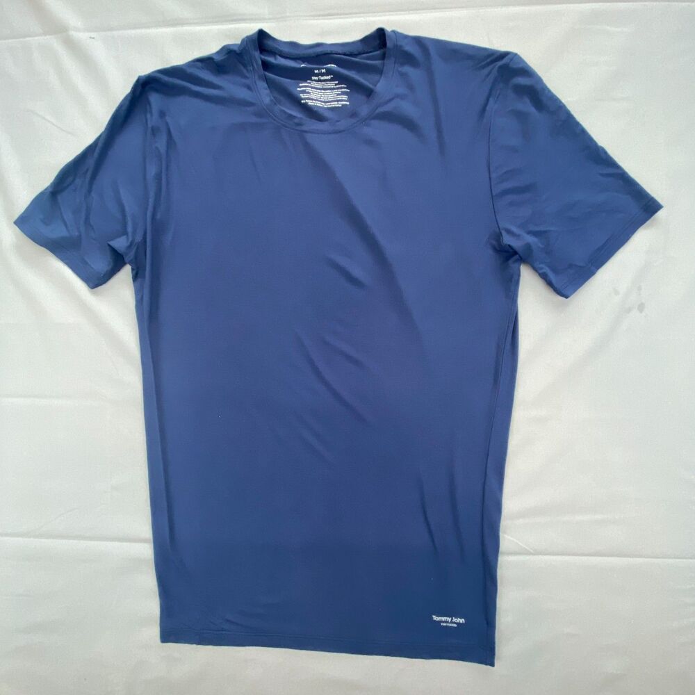 Tommy John Mens M Blue Stay Tucked Micro Modal Short Sleeve Crew Neck Undershirt
